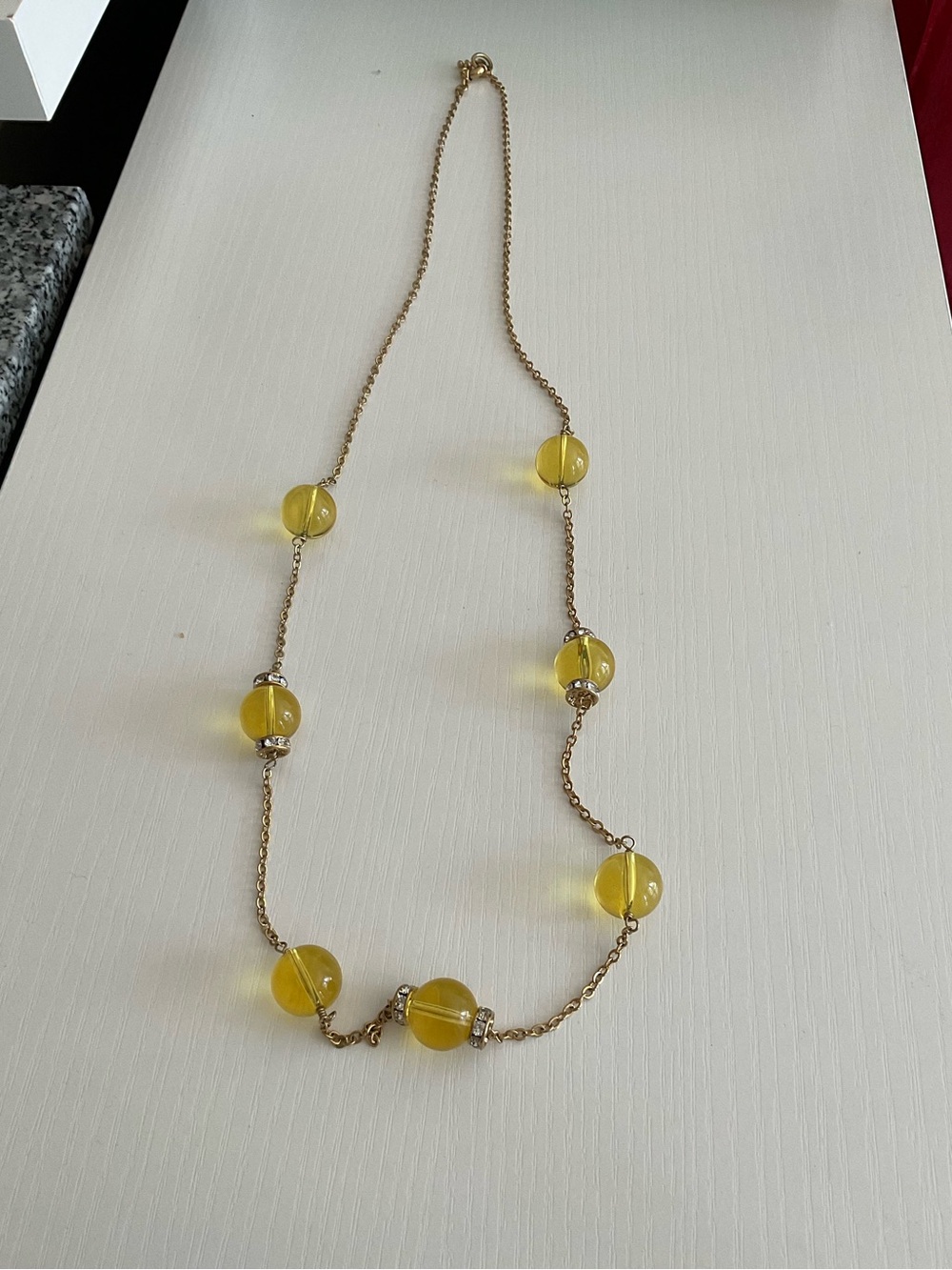 J.Crew Vintage Yellow Beaded Statement Gold Tone Rhinestone Collar Necklace